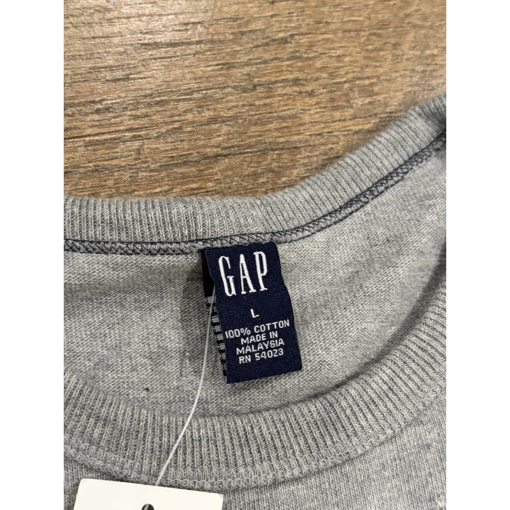 NWT Vintage Y2k GAP Two Toned Blank Crewneck Sweatshirt Grey Navy Blue Large '02 - Picture 4 of 10